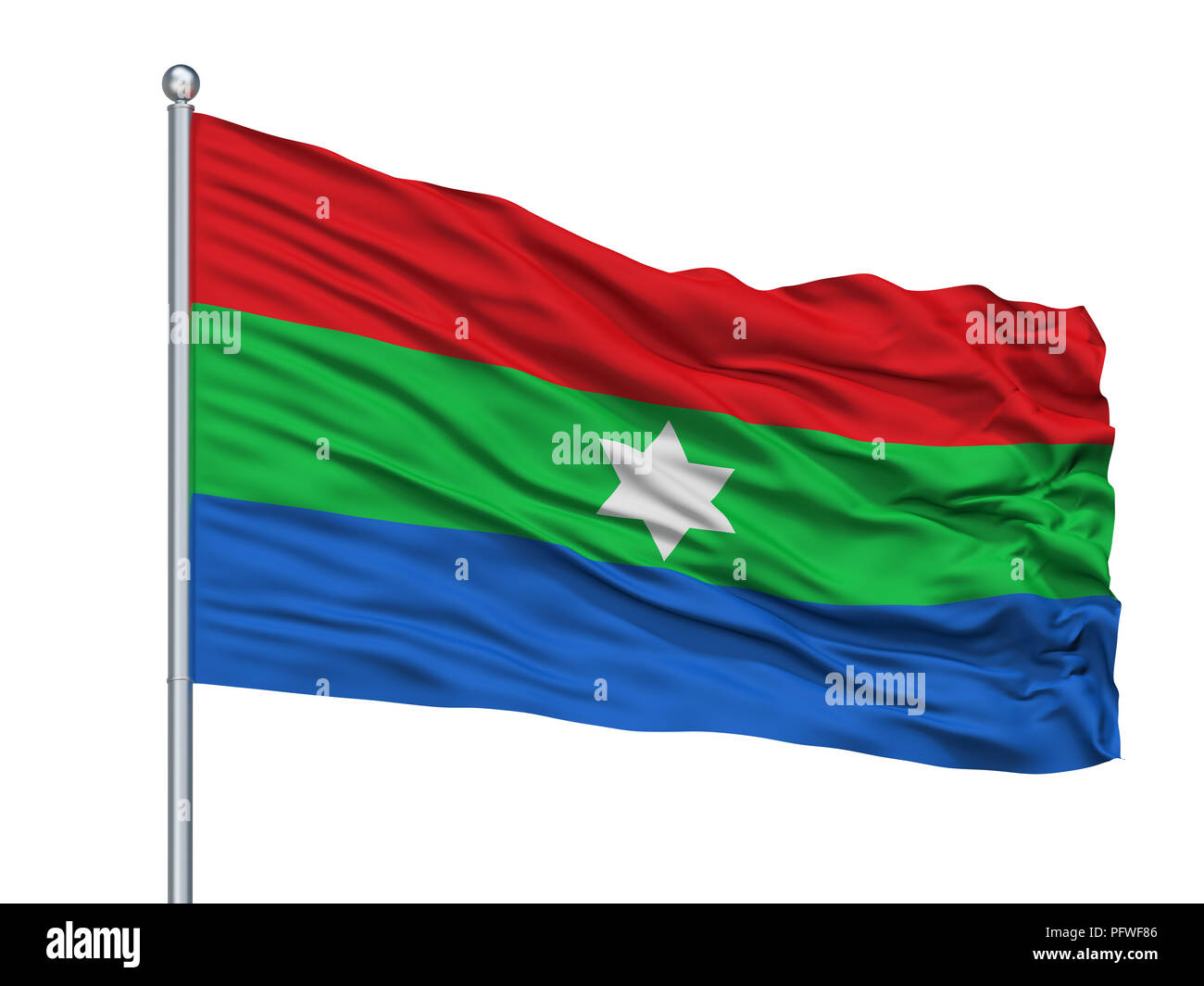 Cali Ville drapeau sur mât, Colombie, isolé sur fond blanc Banque D'Images