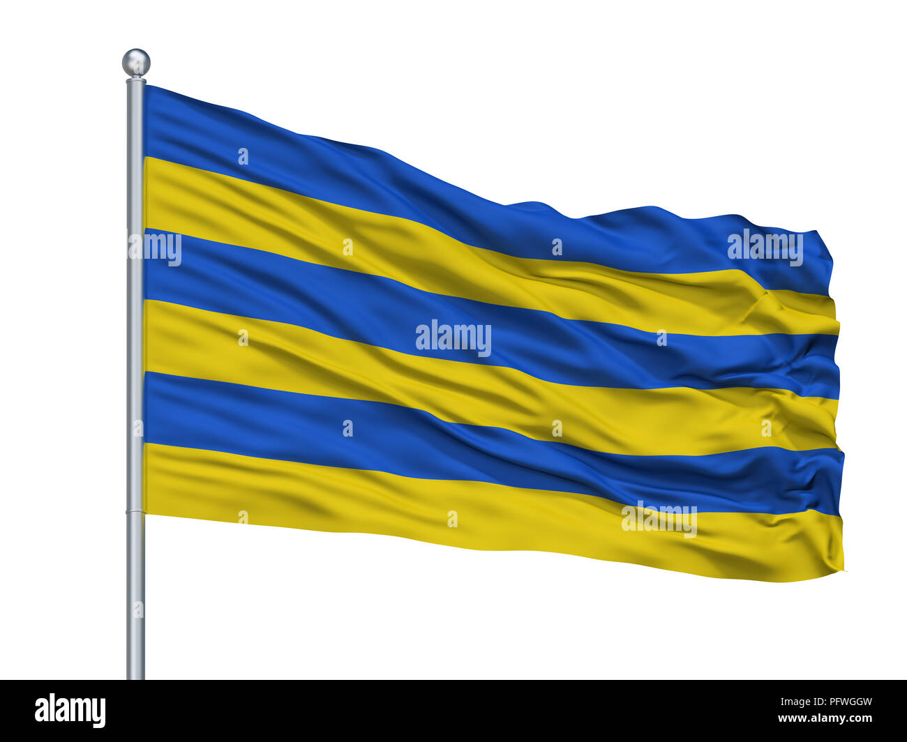 Kilingi Nomme Ville drapeau sur mât, l'Estonie, Parnu County, isolé sur fond blanc Banque D'Images