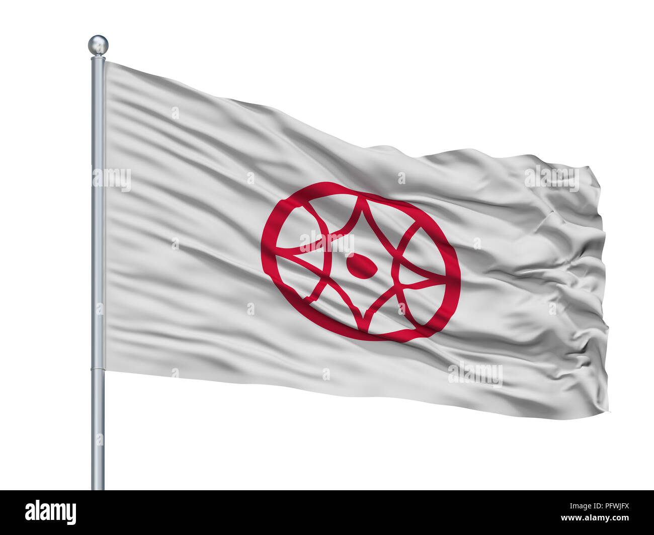 Yinhe drapeau sur mât, Japon, préfecture de Mie, isolé sur fond blanc Banque D'Images
