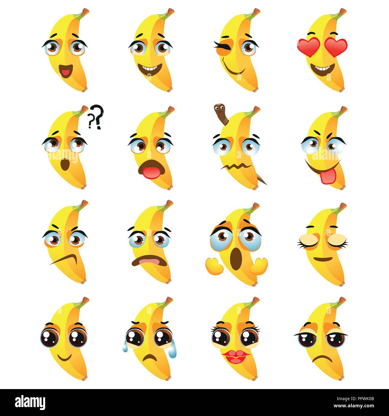Émoticônes Emoji banane d'expression. Funny cute food Vecteurs Et