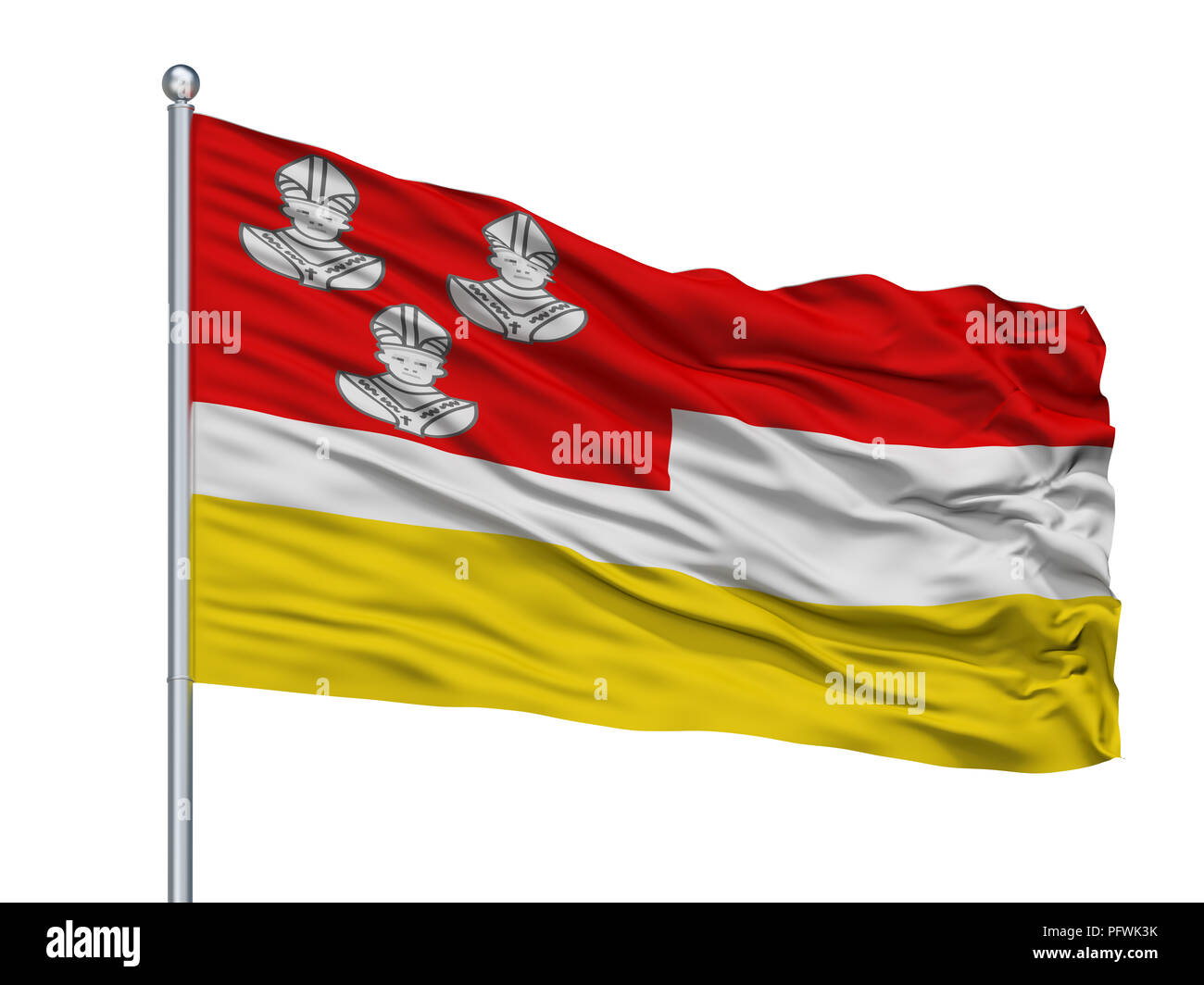 De Friese Meren Ville drapeau sur mât, Pays-Bas, isolé sur fond blanc Banque D'Images