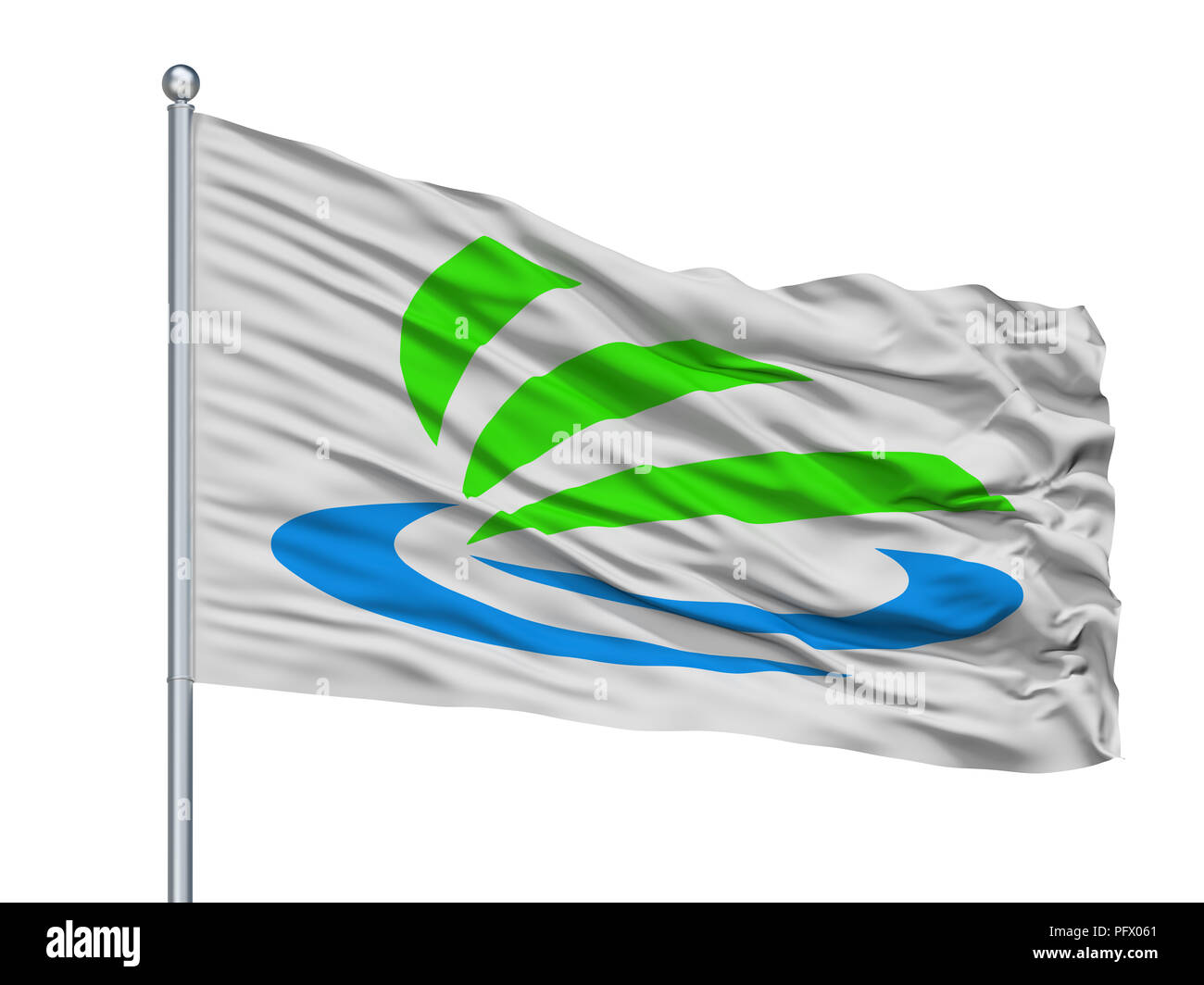 Kaizu Ville drapeau sur mât, Japon, chapitre préfecture, isolé sur fond blanc Banque D'Images