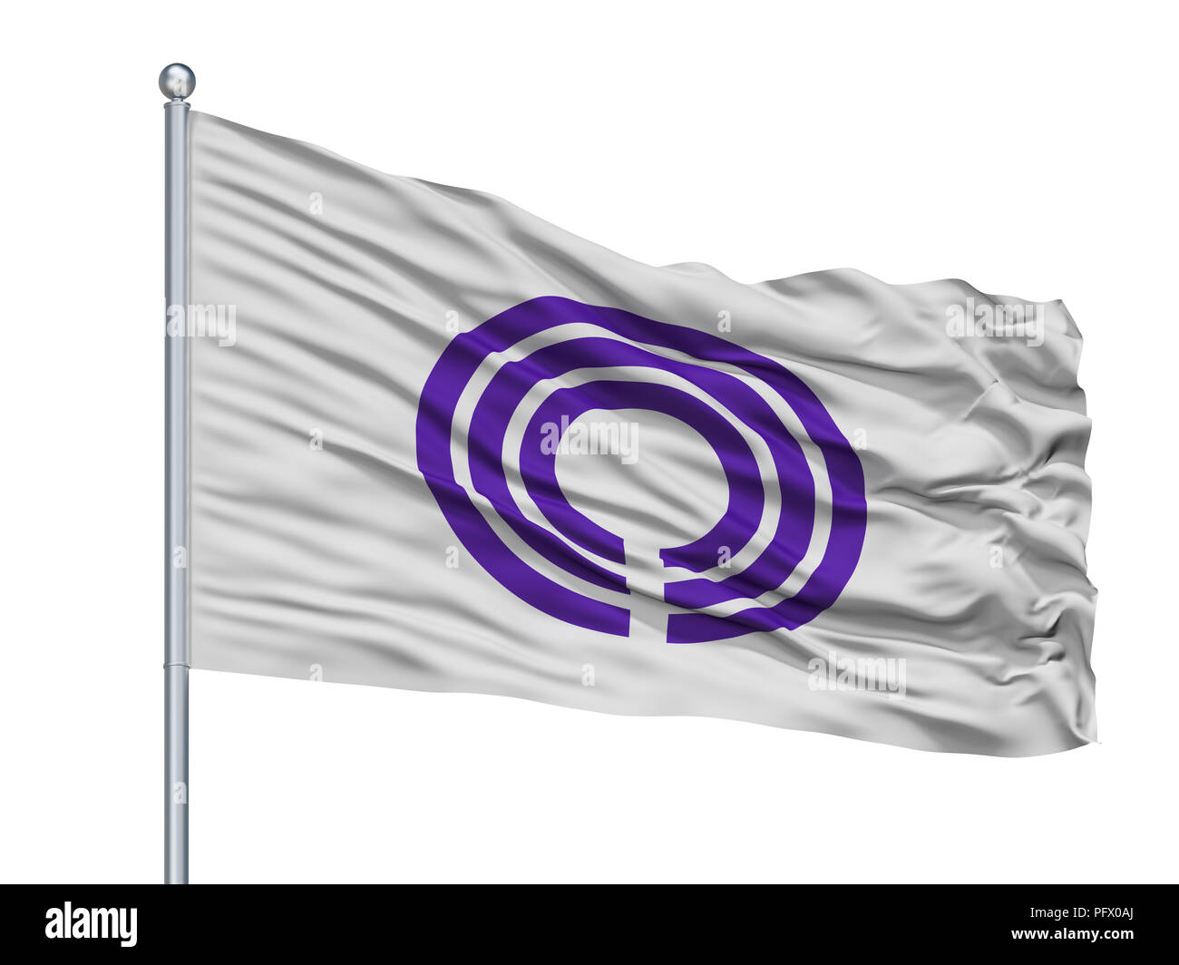 La ville de Kawasaki drapeau sur mât, Japon, Kawasaki, préfecture isolé sur fond blanc Banque D'Images