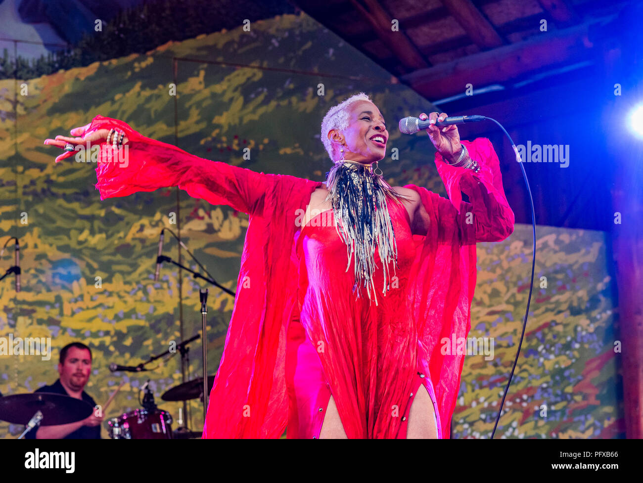 Singer Shakura S'Aida à Canmore Folk Music Festival, Canmore, Alberta, Canada Banque D'Images