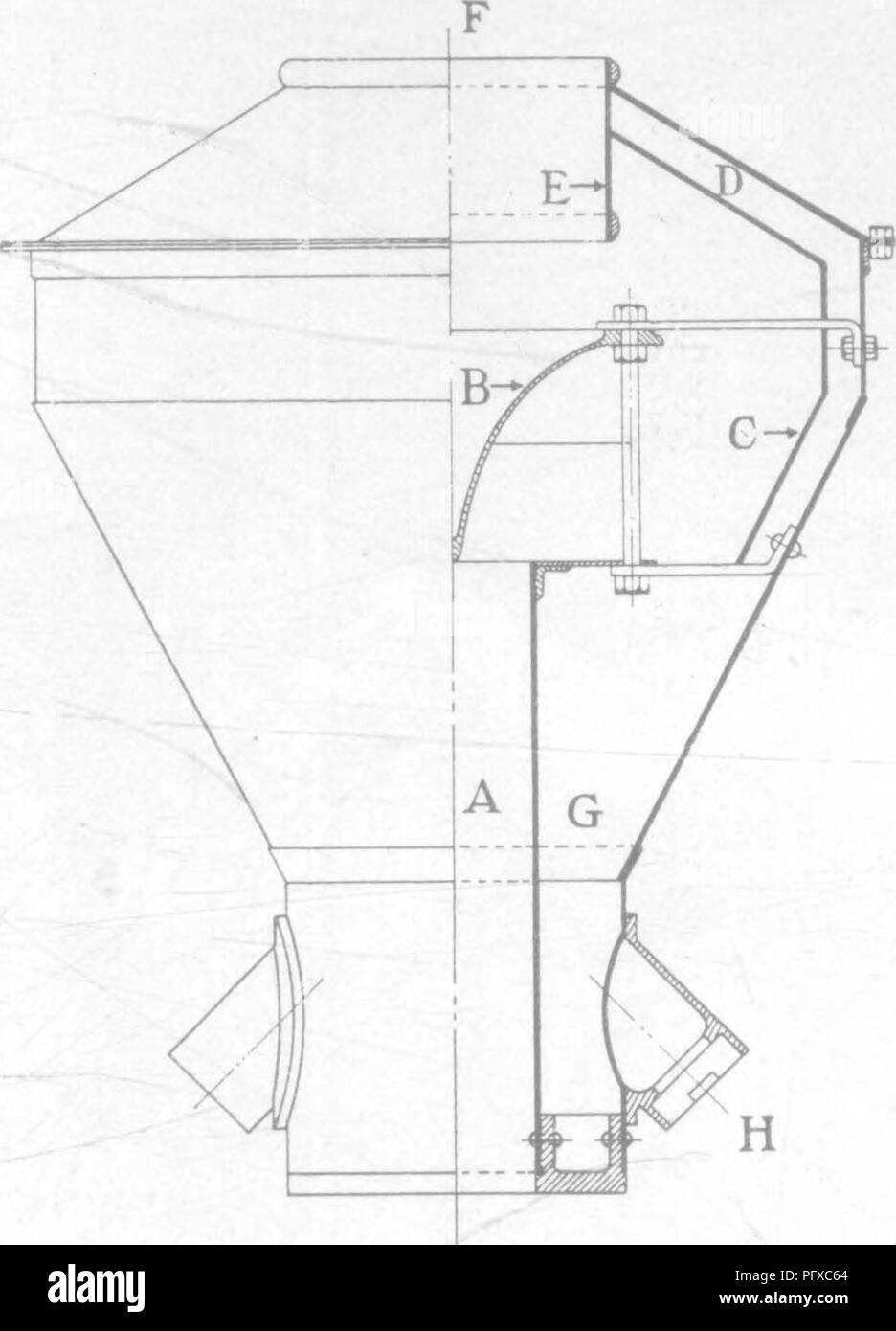 . Railroad de protection contre les incendies de forêt. Les incendies de forêts ; prévention des incendies ; l'extinction d'incendie. Une grande chambre de fumée B cône avec veines spirale plaque d'écran perforé C Chambre étincelle Compensation E E Haut de la pile d'  ^| G Récipient Cinder H Nettoyage des trous / / Description de l'action de la Lima R &AMP ; H Pile Diamond l'action de la fumée et de l'échappement passe à travers la fumée principale chambre de "A" qui tapent contre cône spirale^ "B" qui lui donne un whirKng motion et l'ensemble de cendres sont projetés vers l'extérieur par la force centrifuge contre l'écran perforé platine "C". E Banque D'Images