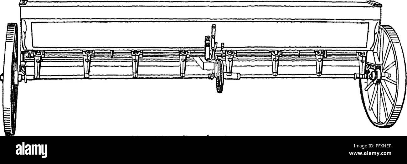 . La productivité des sols ; les éléments fondamentaux de la réussite de la gestion des sols et à la rentabilité de la production agricole. Les sols. L'ameublissement du sol 158 et les rendements sont meilleurs, et de l'herbe, le trèfle et la luzerne ont une meilleure chance lorsque le grain est semé dans les exercices. En général faiming, le semoir à disques unique est la plus commune, parce qu'il peut faire le travail de première classe m tout sol capable de bemg ensemencés. De nombreux sols ne permettent pas une satisfaction. FiG 100 -gramme de diffusion de l'utilisation des conservateurs semeur service de percer, parce que les chaussures ne décaper. Sur le sol rocheux et dans les bris plein de racines, la houe en particulier donne de bons résultats. Semeurs de diffusion ar Banque D'Images