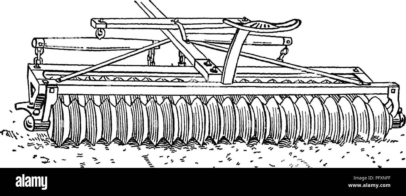. La productivité des sols ; les éléments fondamentaux de la réussite de la gestion des sols et à la rentabilité de la production agricole. Les sols. Rouleaux et CLOD CRUSHERS 155 nigated rouleau, ou, comme on l'appelle souvent, le cultipacker (Fig. 96). Cette machine écrase les morceaux, compacte le sol et en même temps laisse un paillis thm m la forme d'une surface ondulée.. Fig 96 -Le rouleau cultipacker ondulé ou chaque fois qu'un bon ou d'un tambour rouleau est utilisé, il devrait être suivi d'une herse à dents droites hght, avec les pointes inclinée, pour former un paillis pour conserver l'humidité du sol.. Veuillez noter que ces images sont extraites d'un balayage de pag Banque D'Images