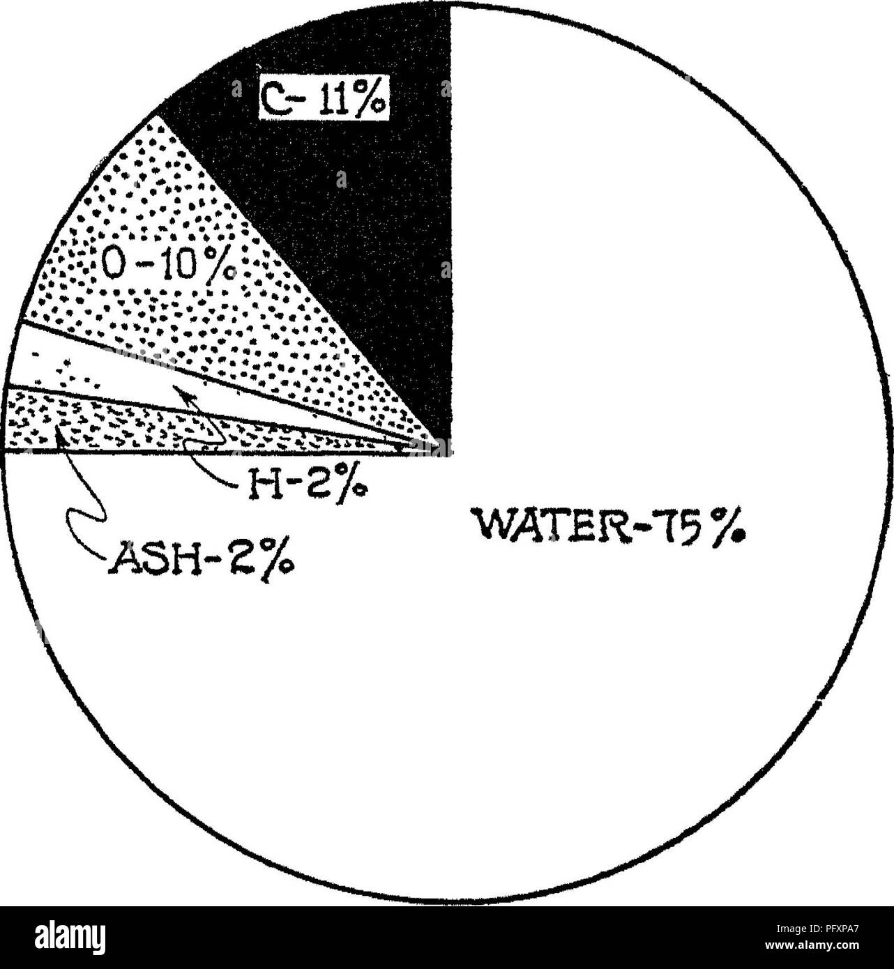 . La nature et les propriétés des sols ; un collège texte de edaphology. Les sols. La matière organique du sol 101 matière minérale ou soi-disant ash existe en tant que partie de la com- livres énumérés sous ces rubriques. Les glucides, hav- ment la formule générale de Cx(H20)n : composés tels que la cellulose, amidon, dextrose, glucose, sucre de canne, et ainsi de suite. Les graisses et huiles peuvent être représentés par ces plantes en glycer- ides comme butyrin, stéarine,, d'oléine palmitin, tandis que beaucoup d'acides organiques existent surtout un caractère dans les fruits et légumes.. 29,95 m. 20.-^Diagramme indiquant la composition générale du gre Banque D'Images