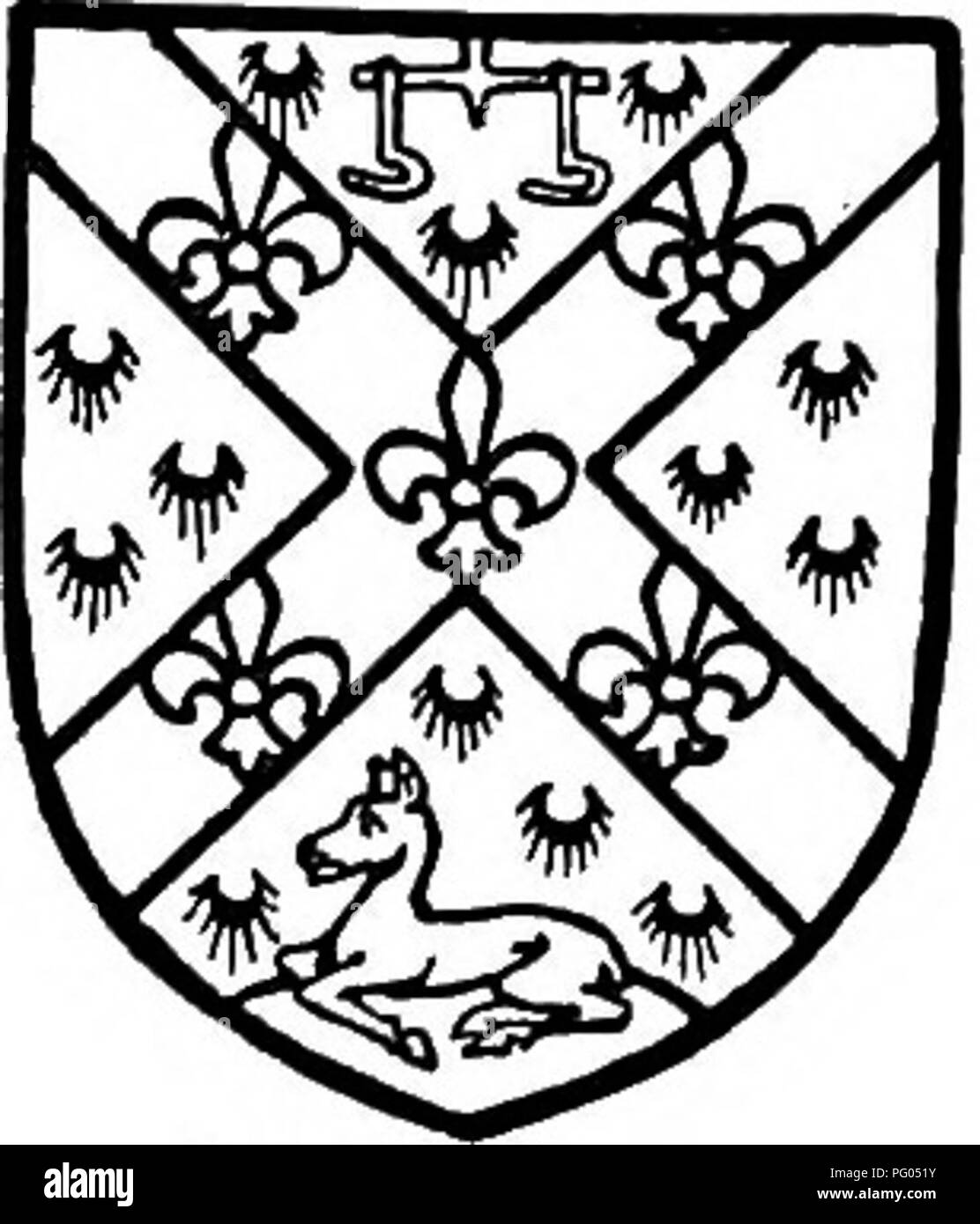 . L'histoire de Victoria du comté de Bedford. L'histoire naturelle. Le doyen et le chapitre ou de Westminster. Le bouclier de l'un chef ou d'un confesseur ivith et il n'y- entre deux roses Tudor un pâle avec les armoiries royales de France en quartiers avec l'Angleterre, le xive siècle, aliénés par l'amende les terres détenues de l'Wahulls à Langford à Henry le Scrope." Ce dernier a déjà d'autres biens dans la région de Langford du même suzerain, ainsi que dans des terres de l'Holme tenue de Moubrays et Latimers." Margaret, la veuve de Henry le Scrope, marié Hugh Mortimer, et en 1358 Langford est mentionné dans le cadre de son d Banque D'Images