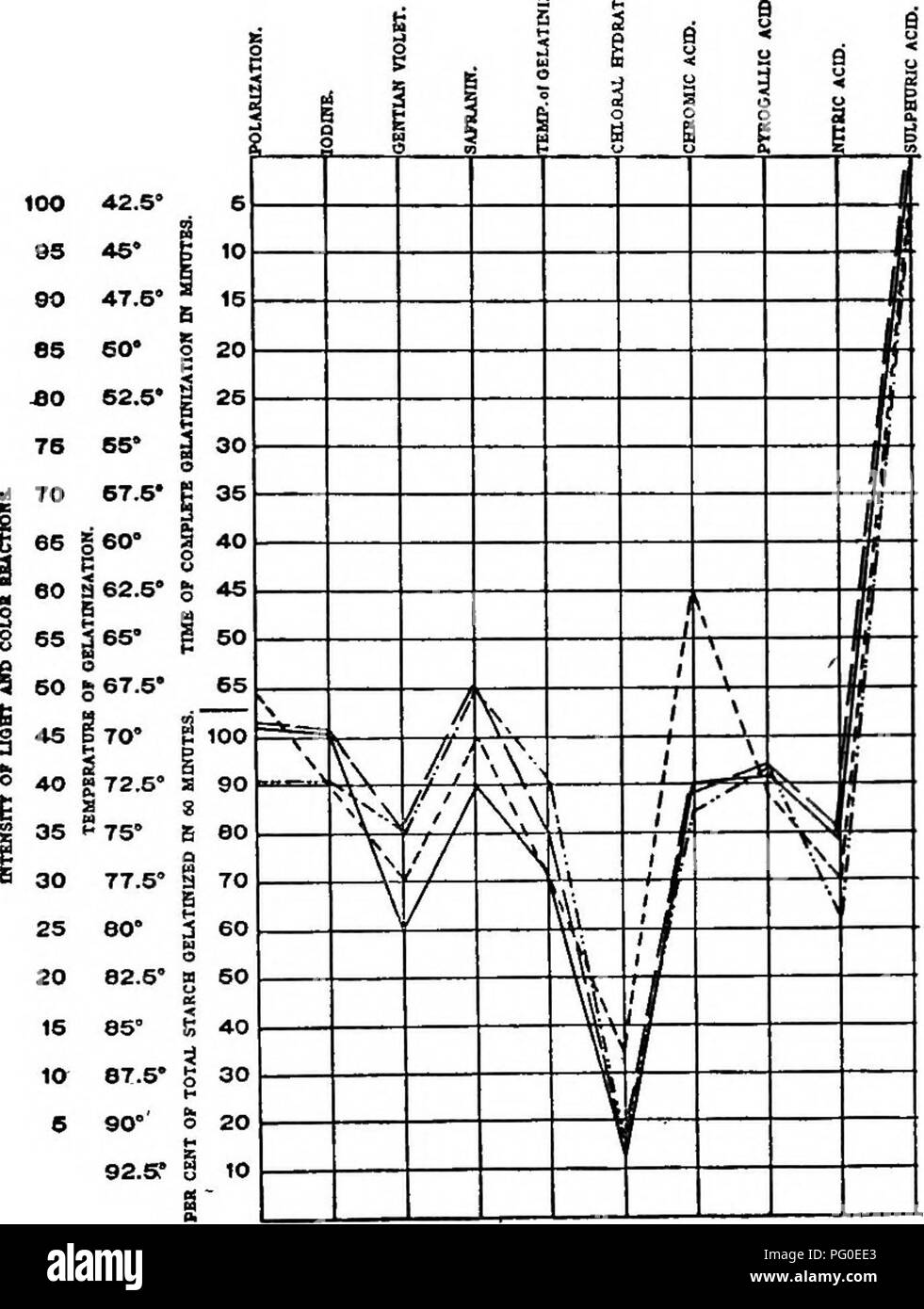 . Un biochemic base pour l'étude des problèmes de la taxonomie, l'hérédité, de l'évolution, etc., avec une référence particulière à l'amidon et des tissus de stocks-parent et hybrides-stocks et les amidons et l'hémoglobine de variétés, des espèces et genres. D'AMIDON ; biochimie ; hybridation des plantes ; les plantes. Graphique E 14.-courbes composites des amidons de grand Narcissus tazetta monargue posticus ( ), Narcissus ornatus ( ), et de narcisse poetaz triumph ( ).. Graphique E 13.-courbes composites des amidons de Narcissus ornatus posticus ( ), Narcissus poeticus poetarum ( - ), Narcissus poeticus herrick ( ), et Narci Banque D'Images