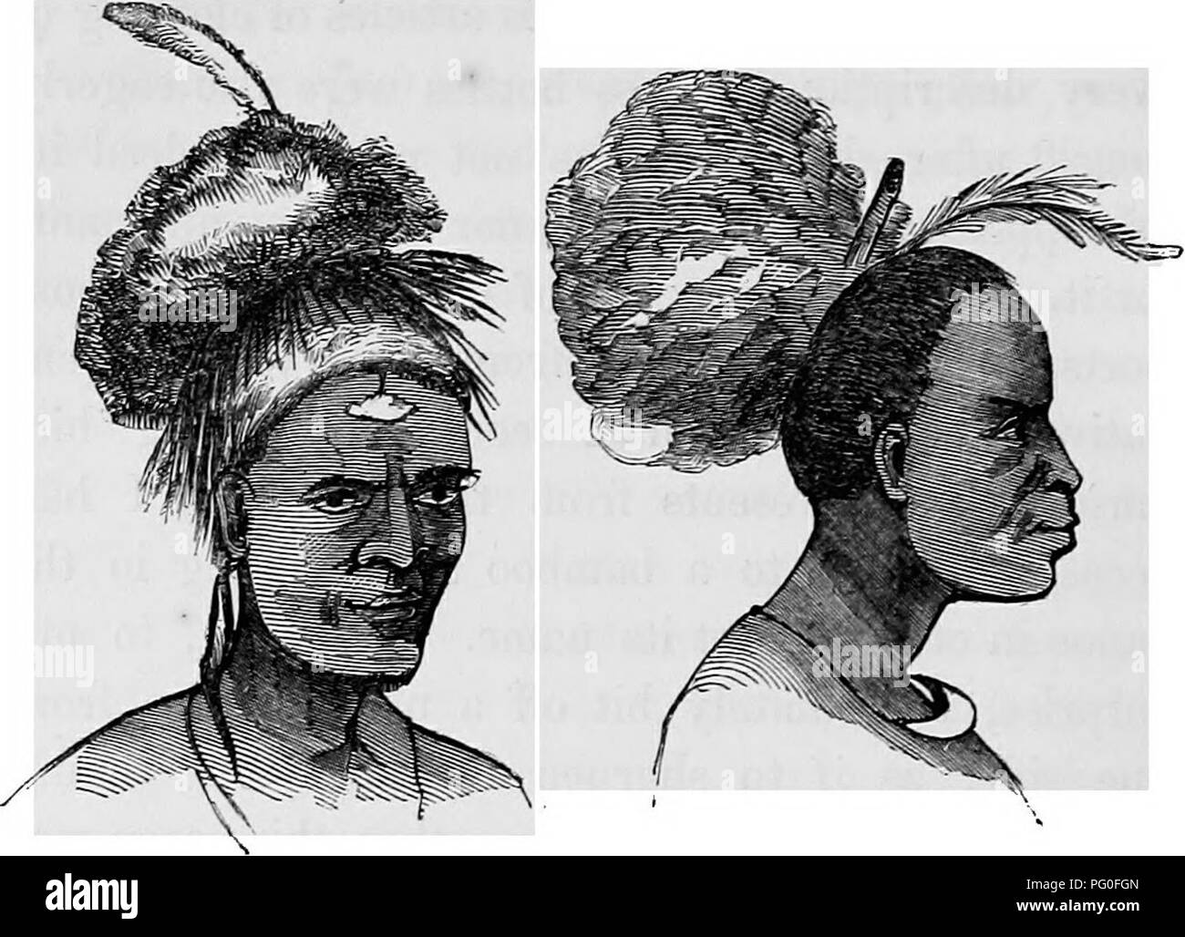 Ce récit raconte le voyage de H.M.S. Rattlesnake dirigé par le capitaine Owen Stanley, explorant l'histoire naturelle, y compris les pratiques de coiffure autochtones observées pendant l'expédition de 1846-50, parallèlement à l'exploration géographique de la péninsule du Cap York. Banque D'Images