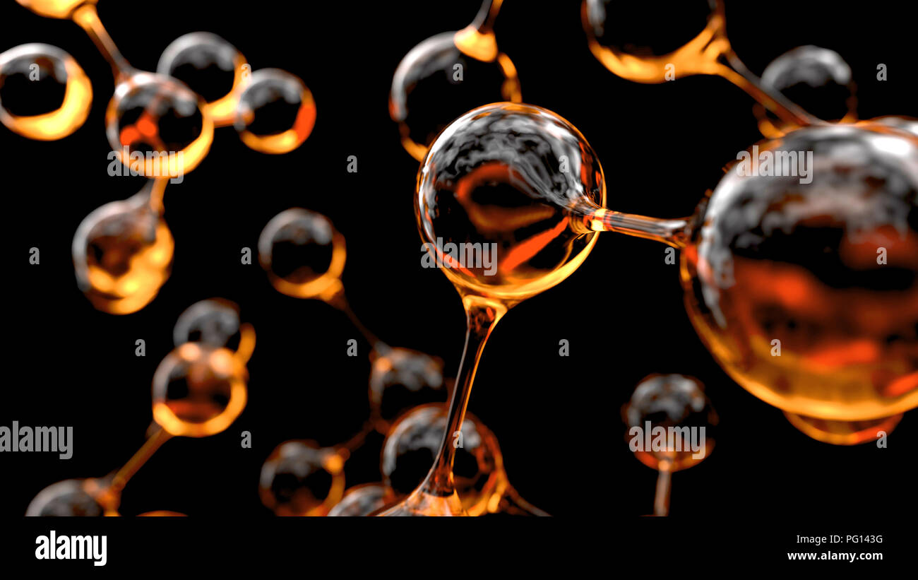 Structure de molécule sur fond noir. Illustration 3D render Banque D'Images