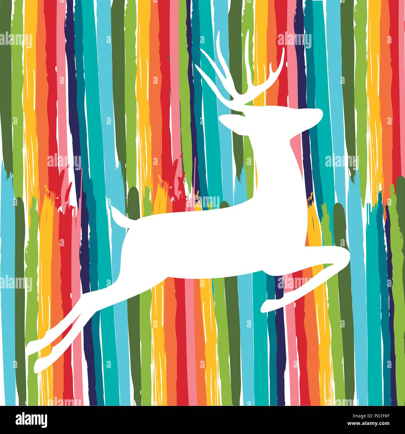 En forme de cerf coloré couleurs amusantes faites de grunge à la main les coups de pinceau. Saut de renne sur fond de couleur arc-en-ciel. Vecteur EPS10. Illustration de Vecteur