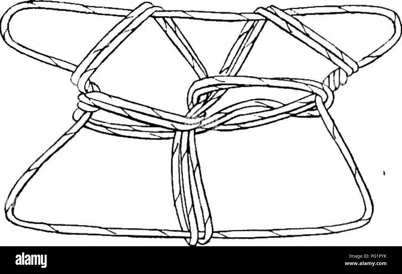 . Rapport de l'Expédition arctique canadienne 1913-1918. Des expéditions scientifiques. Eskimo String Figures 95 b avec le dos des pouces au-dessus de repousser (vers vous) le nerf cubital Uttle fabricants de chaînes que courir en diagonale vers le milieu, puis avec les paumes prendre jusqu'à partir de la ci-dessous les deux chaînes transversal inférieur. Déposez le petit doigt de boucles, puis les accrocher sur leur ancienne boucle de diagonal. Katilluik les pouces. Vous avez "le bois-transporteur" avec son chargement de bois.. Chant : ai qsqcyaqtaqoma qaqcyaqtaqoma ya ha yaya yaya ya ha ai qoqvani qoqvani niluaqtaqtaxXuyi-4-i (t) dicpayavaq Fig. 114 l Banque D'Images