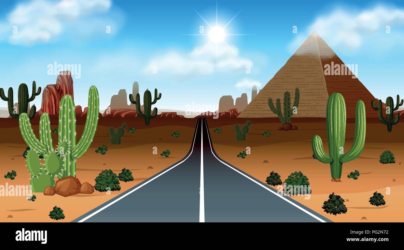 Scène de désert avec road illustration Illustration de Vecteur