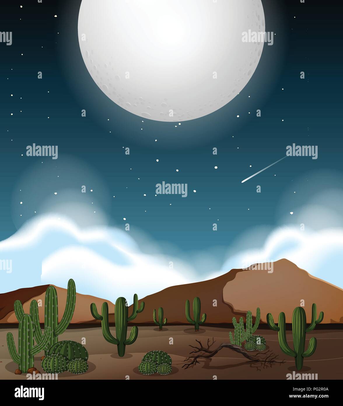 Pleine lune sur l'illustration de la scène du désert Illustration de Vecteur