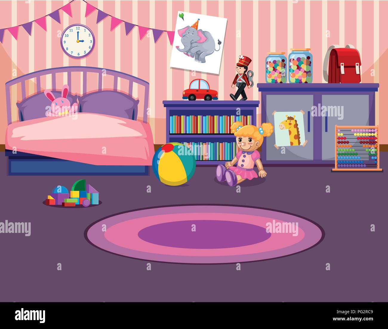 Illustration de l'intérieur chambre à coucher les jeunes filles Illustration de Vecteur