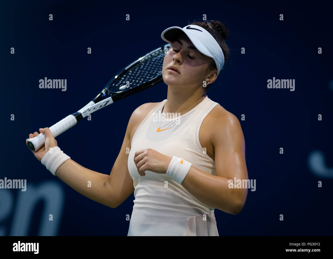 New York, USA. 24 août 2018. New York, USA. Bianca Andreescu du Canada en action au cours de la première ronde des qualifications à l'US Open 2018 Tournoi de tennis du Grand Chelem. New York, USA. 22 août 2018. Août 22, 2018. Credit : AFP7/ZUMA/Alamy Fil Live News Banque D'Images