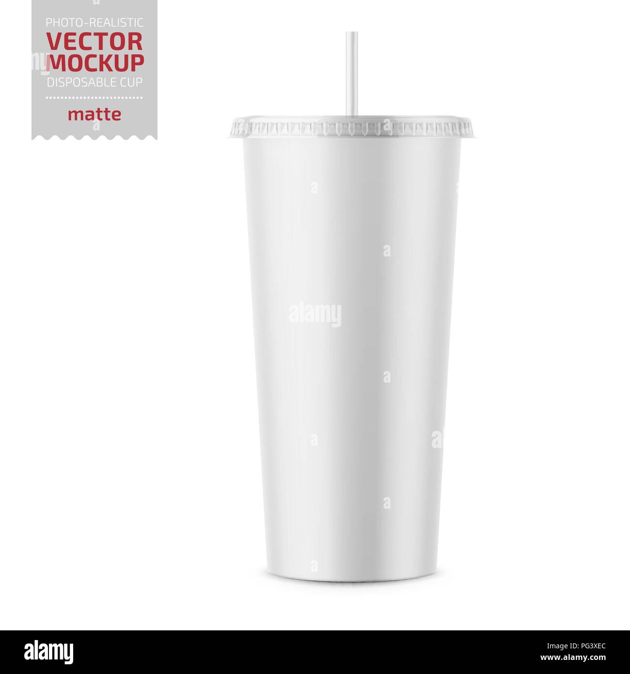 Coupe papier jetable blanc avec couvercle et paille. Illustration de Vecteur
