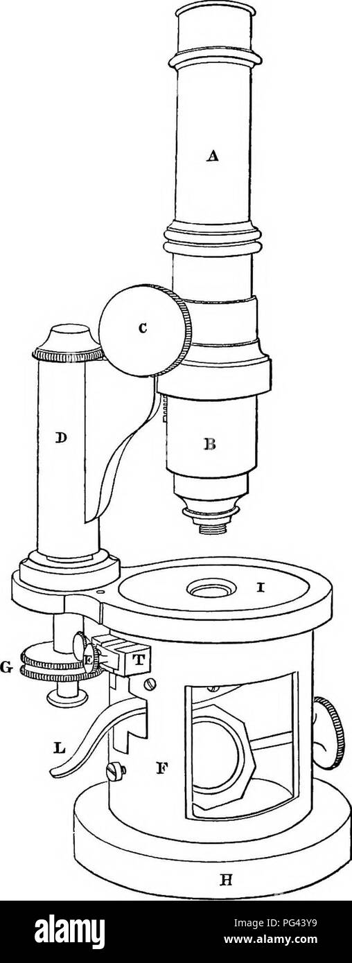 Un guide pratique sur l'utilisation du microscope pour examiner les structures animales, végétales et minérales, détaillant les techniques de préparation et d'examen. Banque D'Images