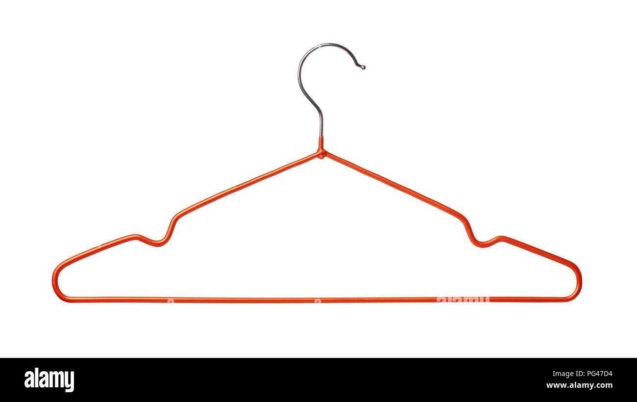 Vue avant du fil rouge vide cintre isolated on white Banque D'Images