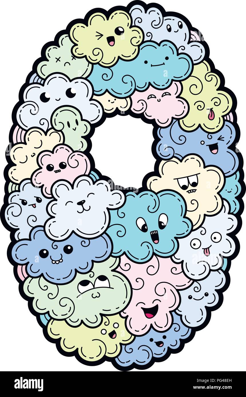 Le nombre zéro. Hand drawn doodled kids nombre. Mignon monstred les nombres, les symboles mathématiques. Illustration vectorielle pour le web, le design, la décoration, l'éducation, s'imprime, Illustration de Vecteur