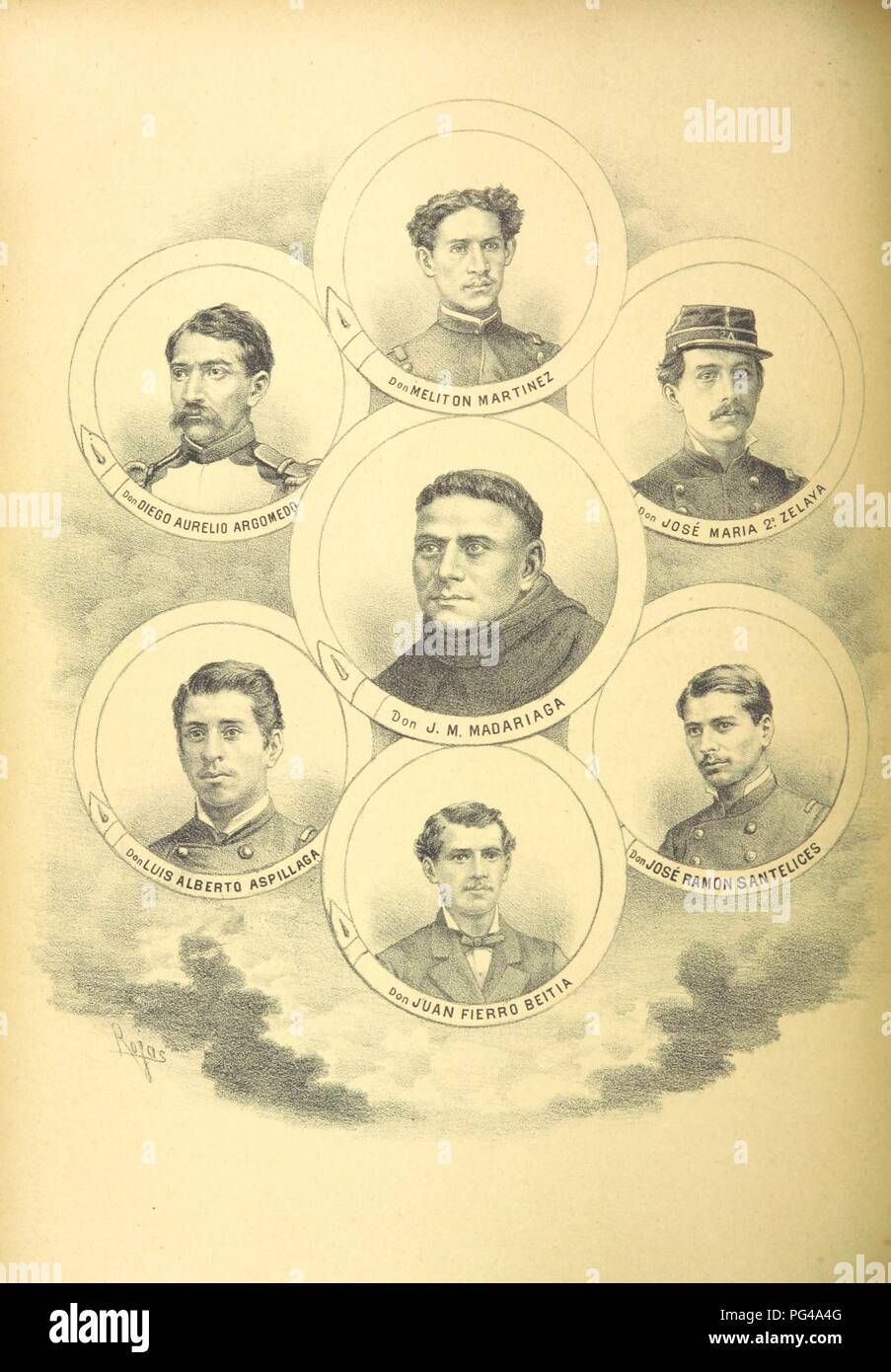 Libre à partir de la page 406 de "El album de la Gloria de Chile. Homenaje al ejército je Armada de Chile en la memoria de sus más marinos ilustres je soldados muertos por la patria en la guerra del Pacífico, 1879-18830054. Banque D'Images