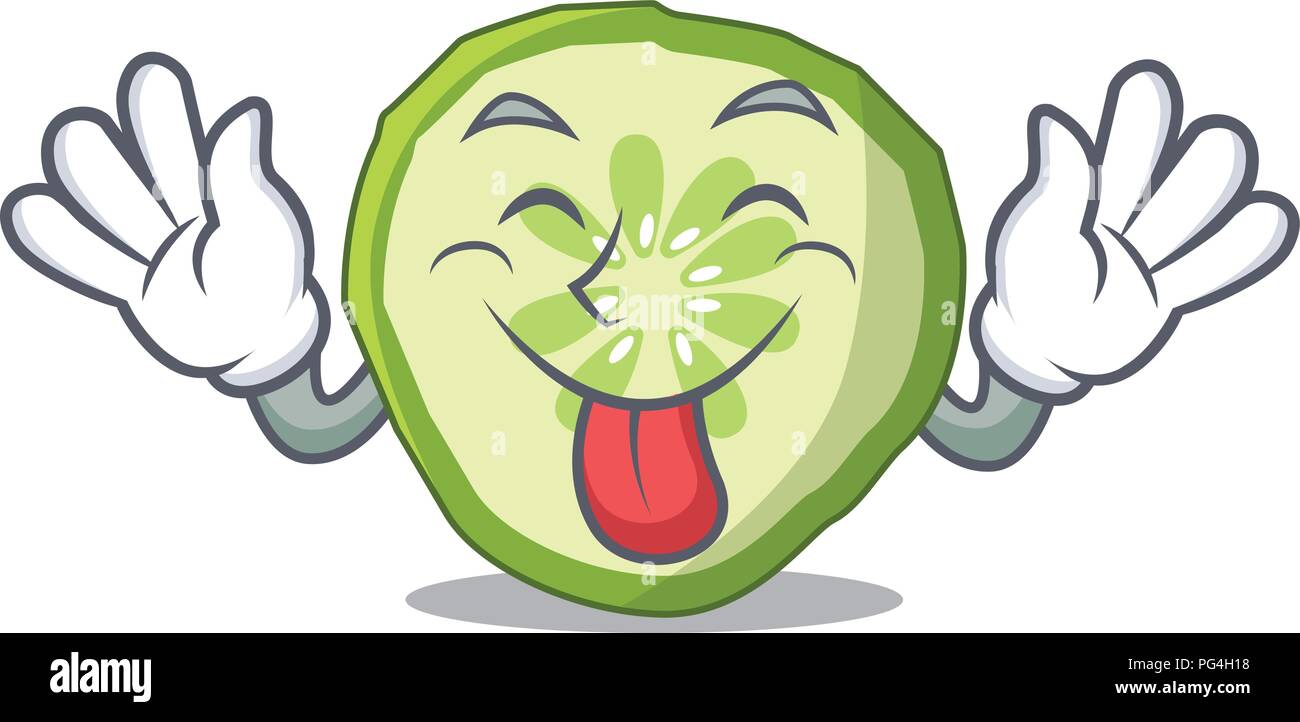 Langue des aliments biologiques Légumes Concombre tranche mascot Illustration de Vecteur
