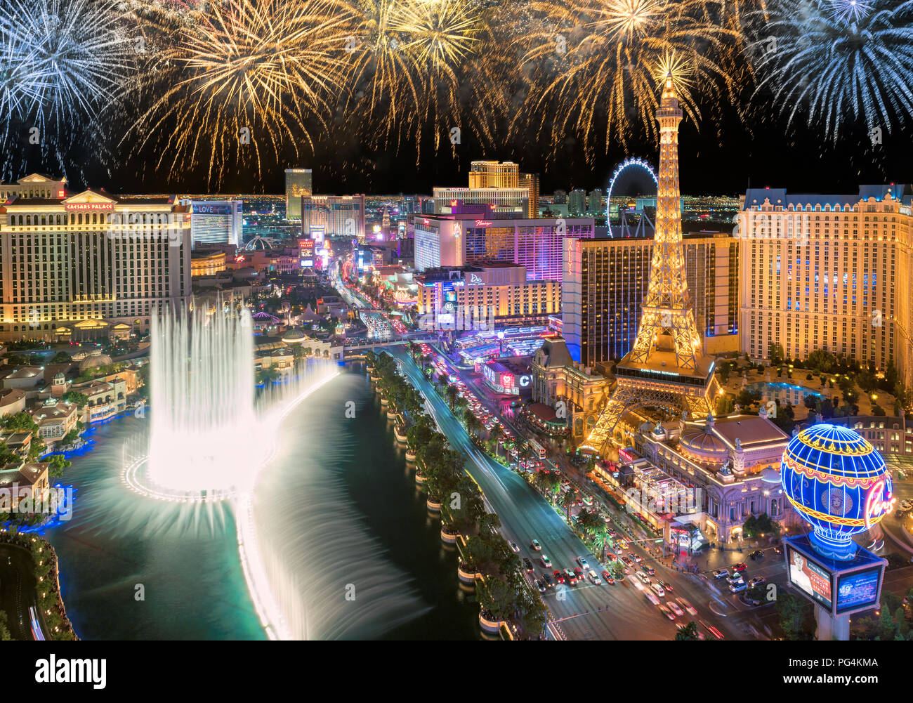 D'artifice du Nouvel An à Las Vegas Strip Photo Stock - Alamy