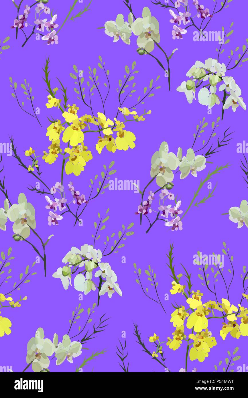 Motif floral seamless de différentes fleurs et feuilles. Illustration botanique peint à la main. Impression textile, mémo de tissu, papier d'emballage. Illustration de Vecteur