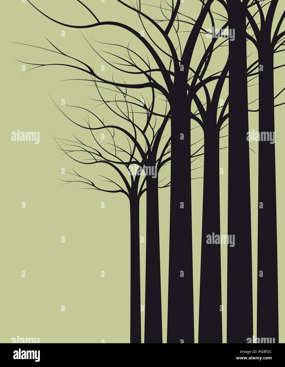 Arbres sans feuilles sombres sur fond vert Illustration de Vecteur