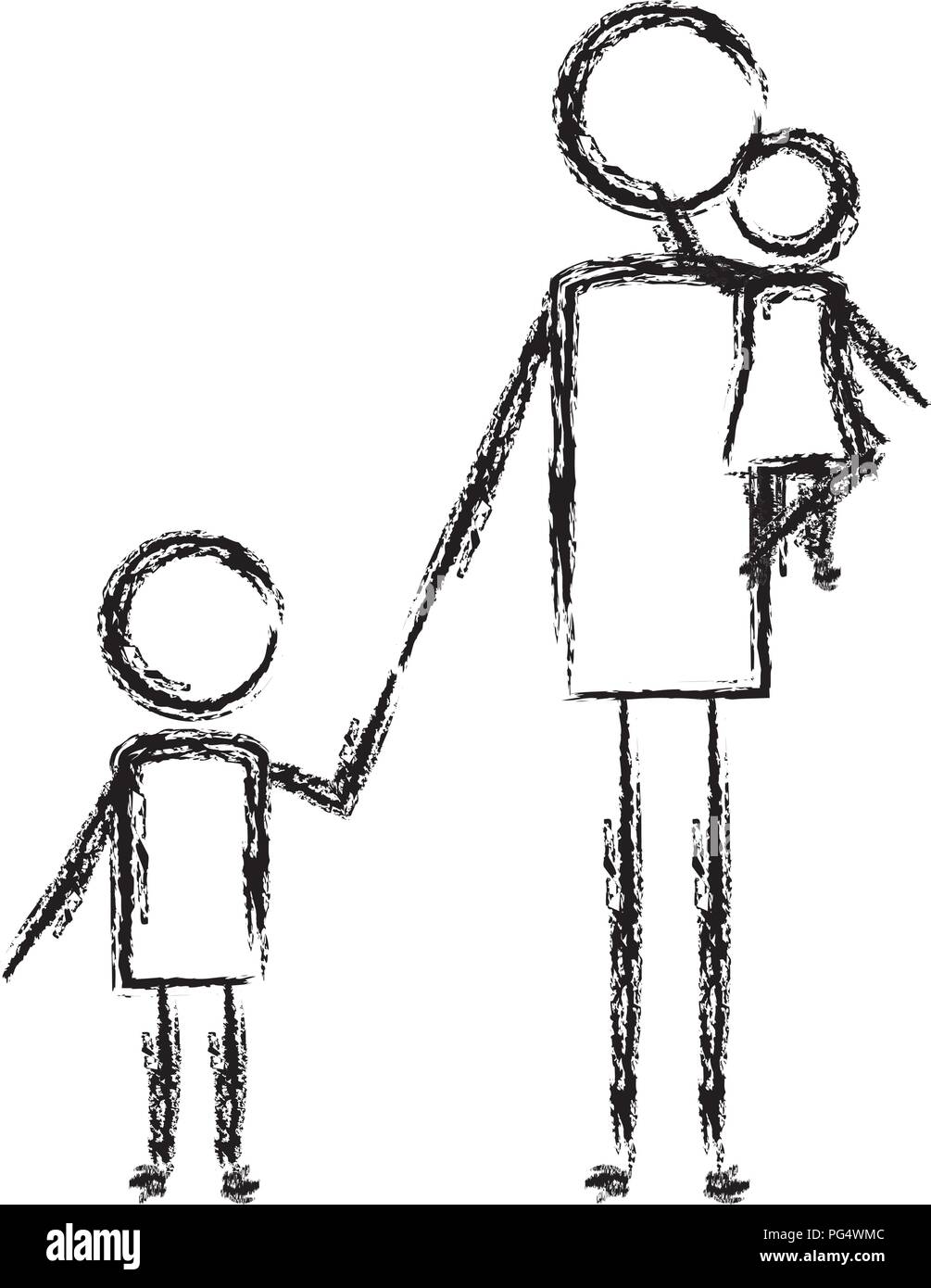 Le père avec son fils et sa fille figures silhouettes Illustration de Vecteur