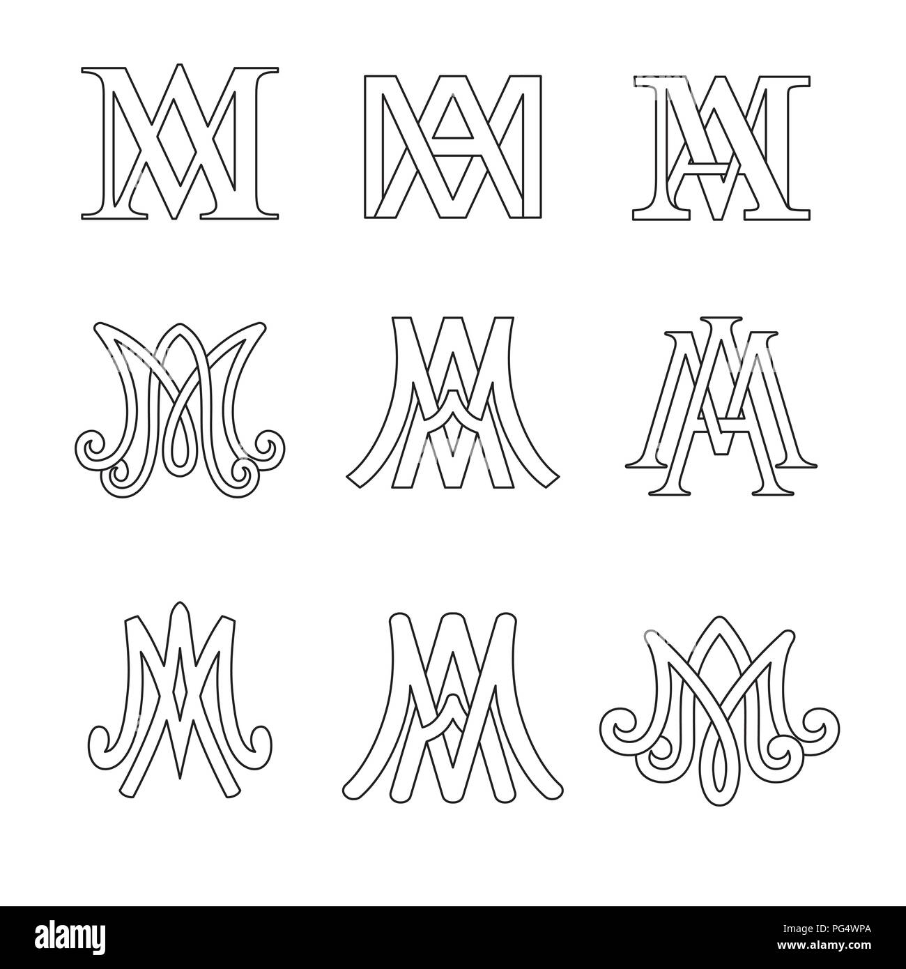 Monogramme de l'Ave Maria ensemble de symboles. Signes religieux catholique. Illustration de Vecteur
