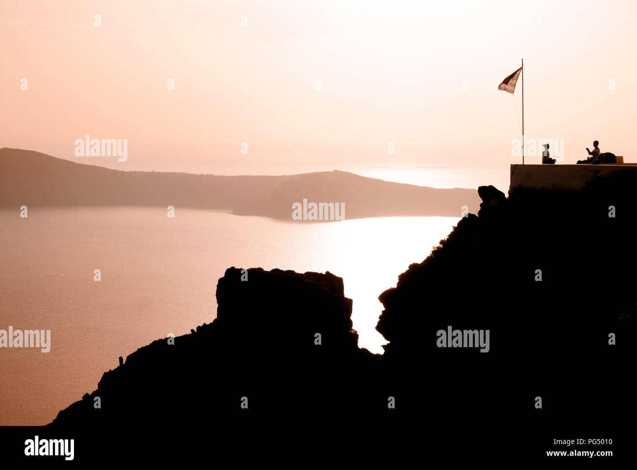 Imerovigli Santorini Skaros rock sunset Banque D'Images