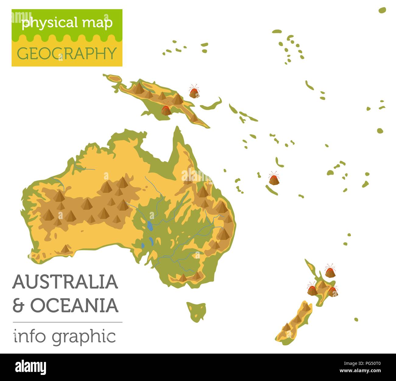 L'Australie et Océanie carte physique des éléments. Construire votre propre collection d'art graphique d'information géographique. Vector illustration Illustration de Vecteur