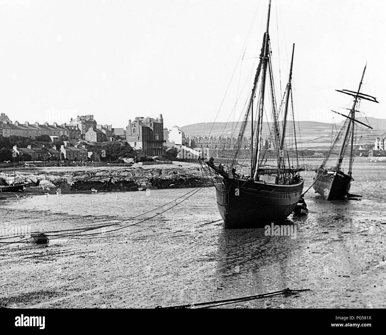 Les bateaux de pêche, Port Sainte Marie, Île de Man, l'ère victorienne Banque D'Images