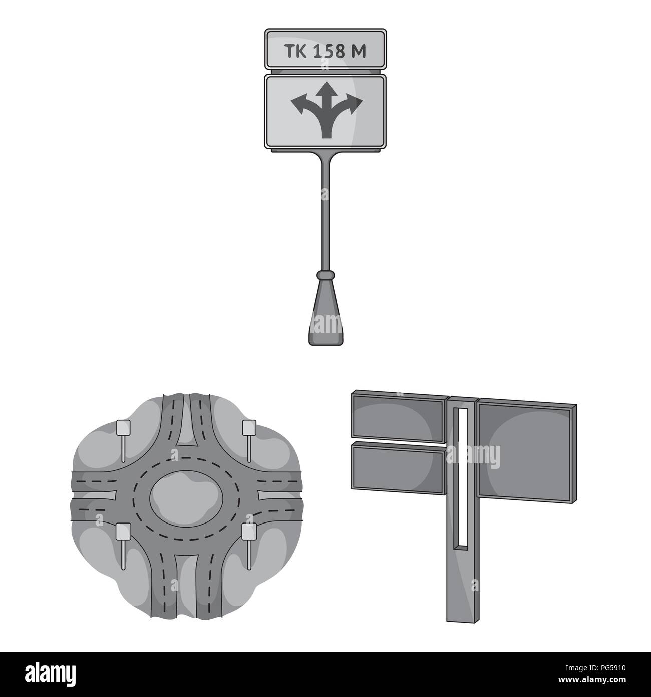 Carrefours routiers et signes et autre icône de style monochrome.des passages pour piétons et des panneaux d'icônes dans set collection. Illustration de Vecteur