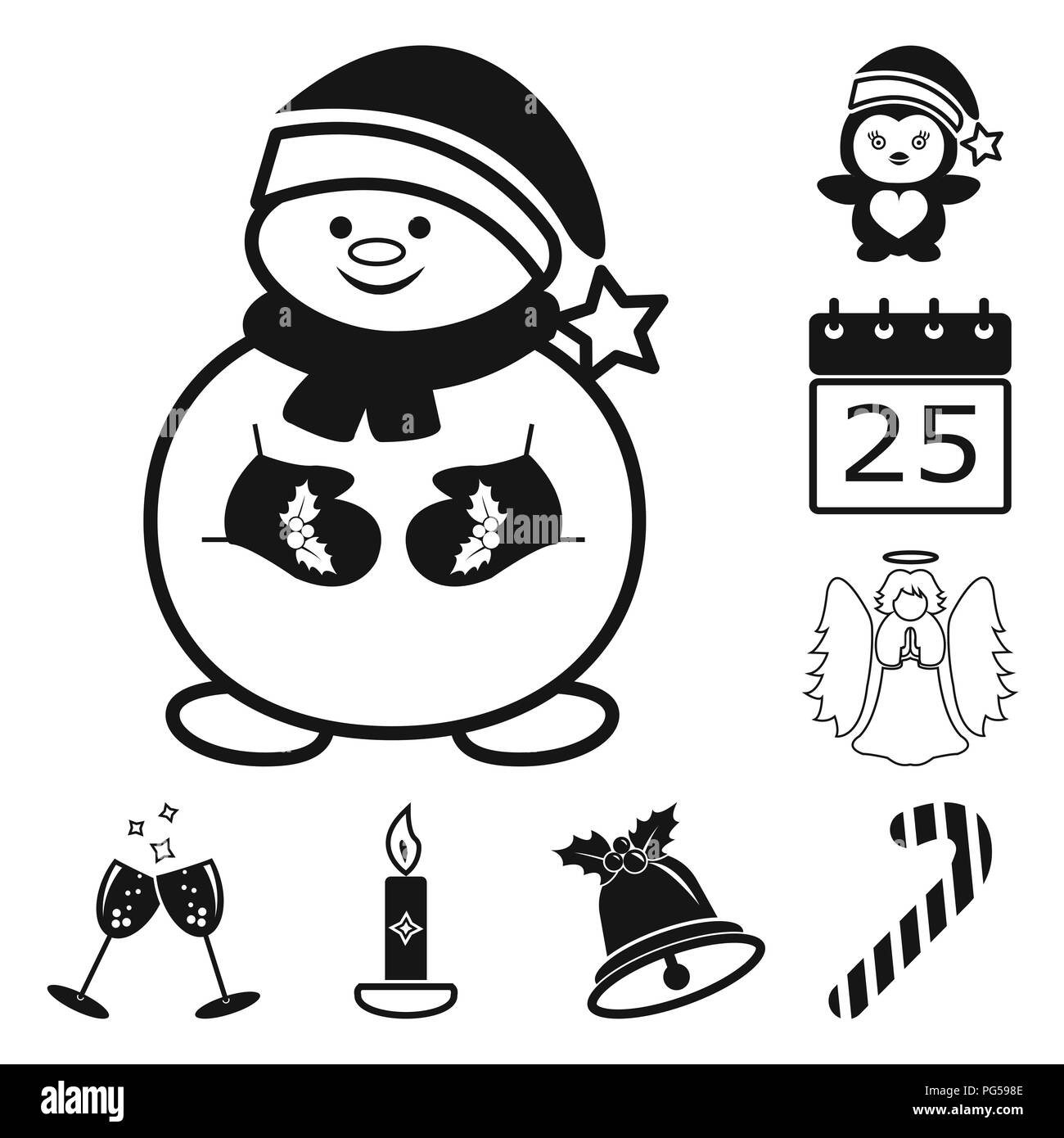 Attributs et accessoires de Noël icônes noires dans set collection pour la conception. Joyeux Noël symbole vecteur illustration de stock. Illustration de Vecteur