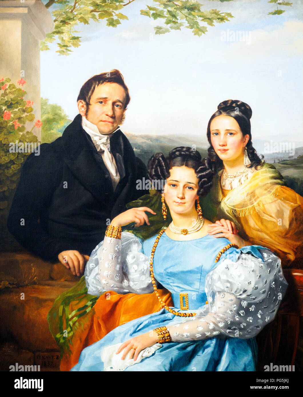 Portrait de Théodore Joseph Jonet et ses deux filles (1832) de Francois Joseph Navez (1787-1869) Banque D'Images