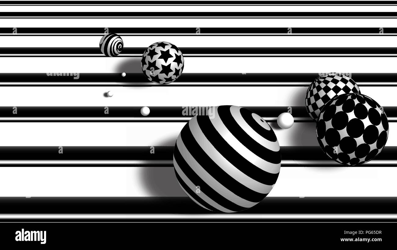 Balle 3D abstract background. lignes de demi-teintes, cercles, carrés, étoiles Illustration de Vecteur