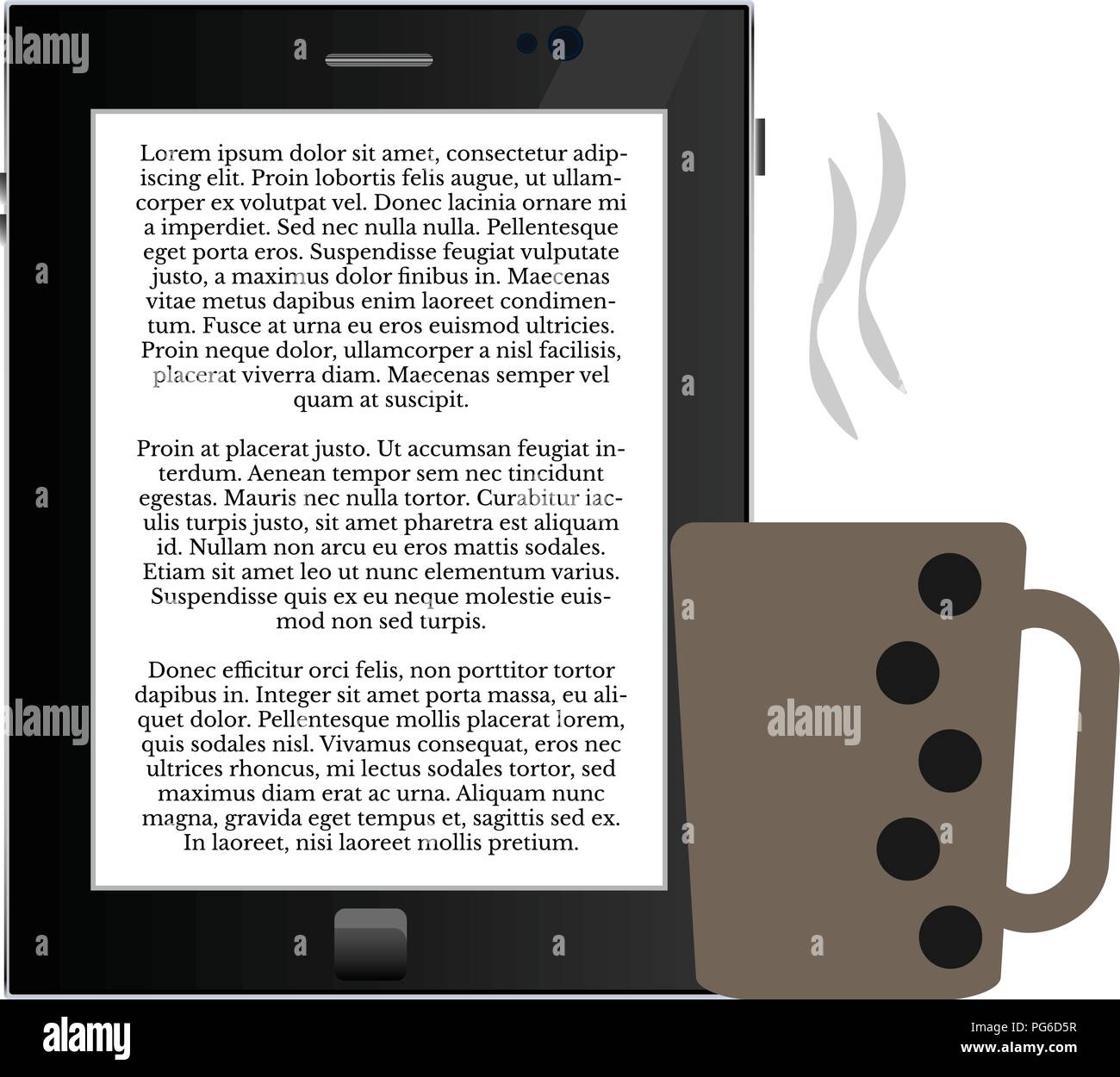Lecture d'e-livre avec une tasse de café E-lecture, le café, le plaisir, - illustration simple pour votre conception Illustration de Vecteur