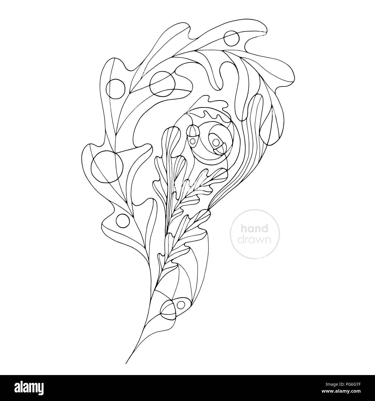 Hand drawn vector feuille de chêne à colorier. Abstraite automne paisley illustration. L'élément de conception des feuilles de style moderne. Illustration de Vecteur