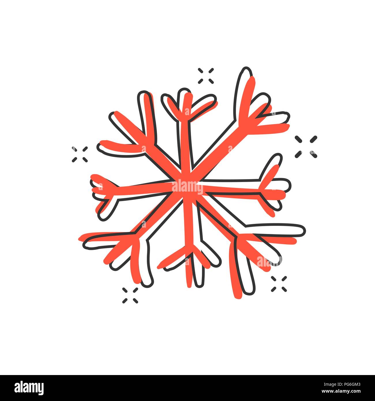 Cartoon Vector icône flocon dessiné à la main dans le style comique. Flocon de neige doodle croquis illustration pictogramme. Handdrawn noël hiver splash d'affaires e Illustration de Vecteur