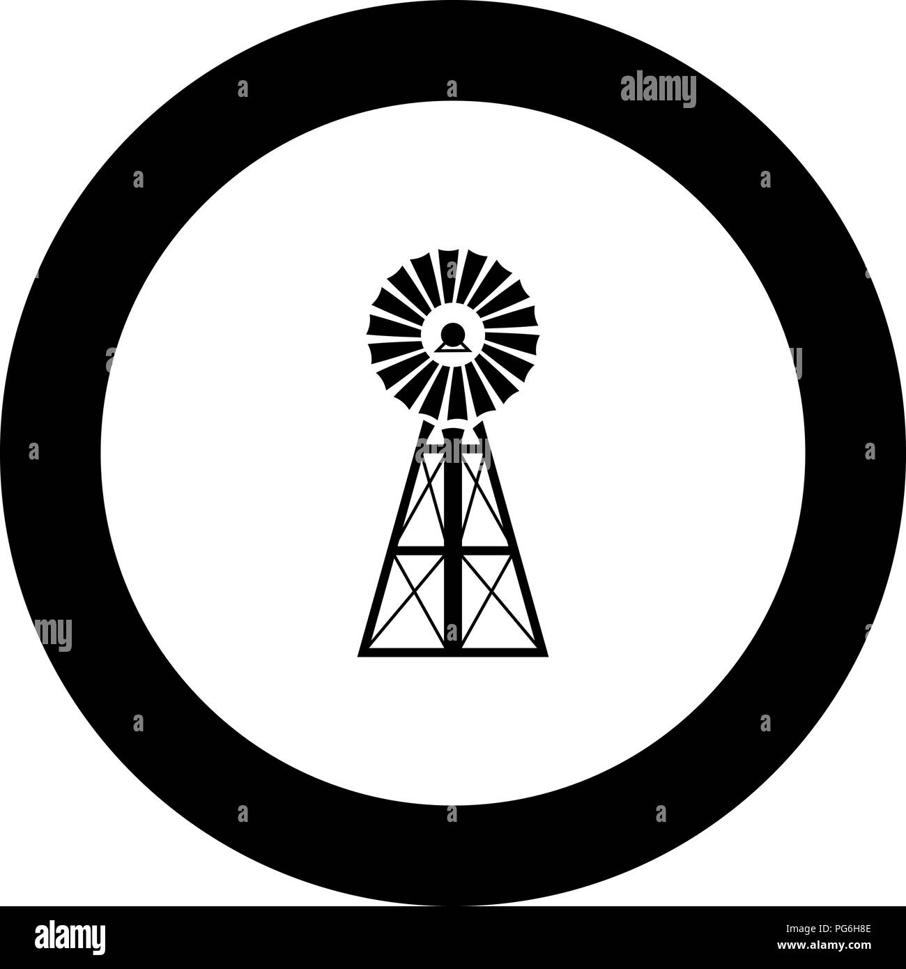 Moulin à vent éoliennes icône américaine classique couleur noir en cercle rond vector JE Illustration de Vecteur