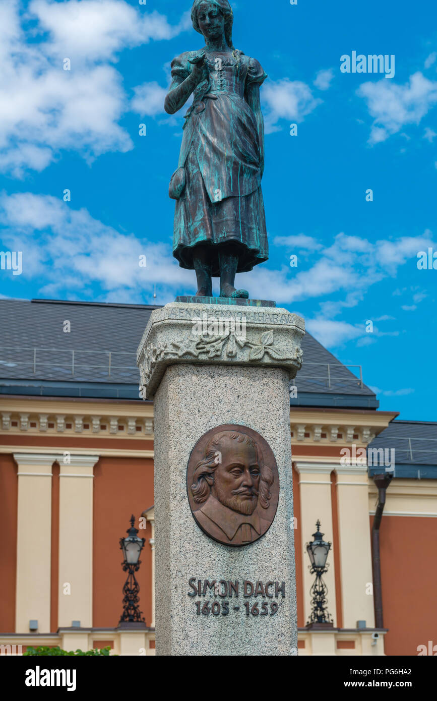 Simon Dach statue, Ännchen von Tharau Thara ou Ann De sur le dessus, Klaipeda, Lituanie, la Lagune de Courlande, l'Europe de l'Est Banque D'Images