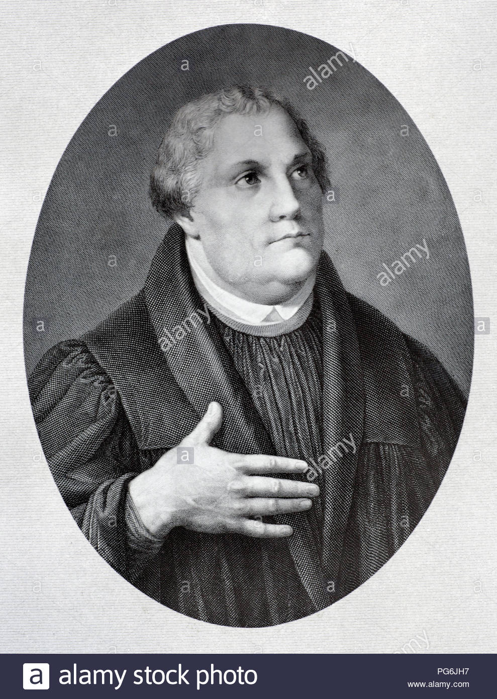 Portrait de Martin Luther, 1483 - 1546, était un professeur de théologie, compositeur, prêtre, moine, et une figure de la Réforme protestante, antique illustration de 1880 Banque D'Images