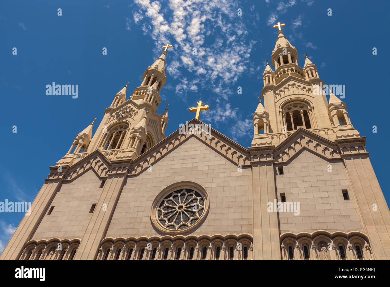 L'extérieur de l'église Saint Pierre et Paul à San Francisco, Californie, États-Unis. Banque D'Images