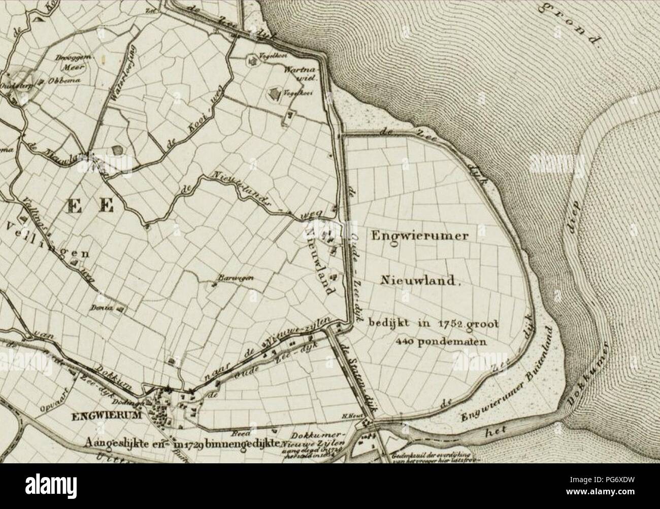 Eekhoff, 1849-1859 Atlas, Oost Dongeradeel, fragment Nieuwland bij Engwierum. Banque D'Images