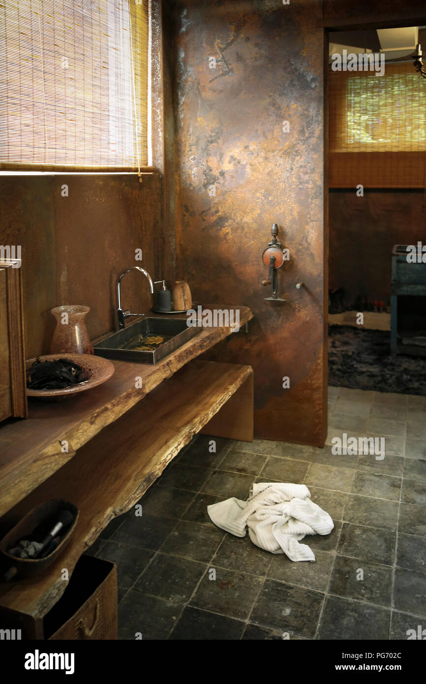 Salle de bains moderne avec revêtement mural en acier corten Photo Stock -  Alamy