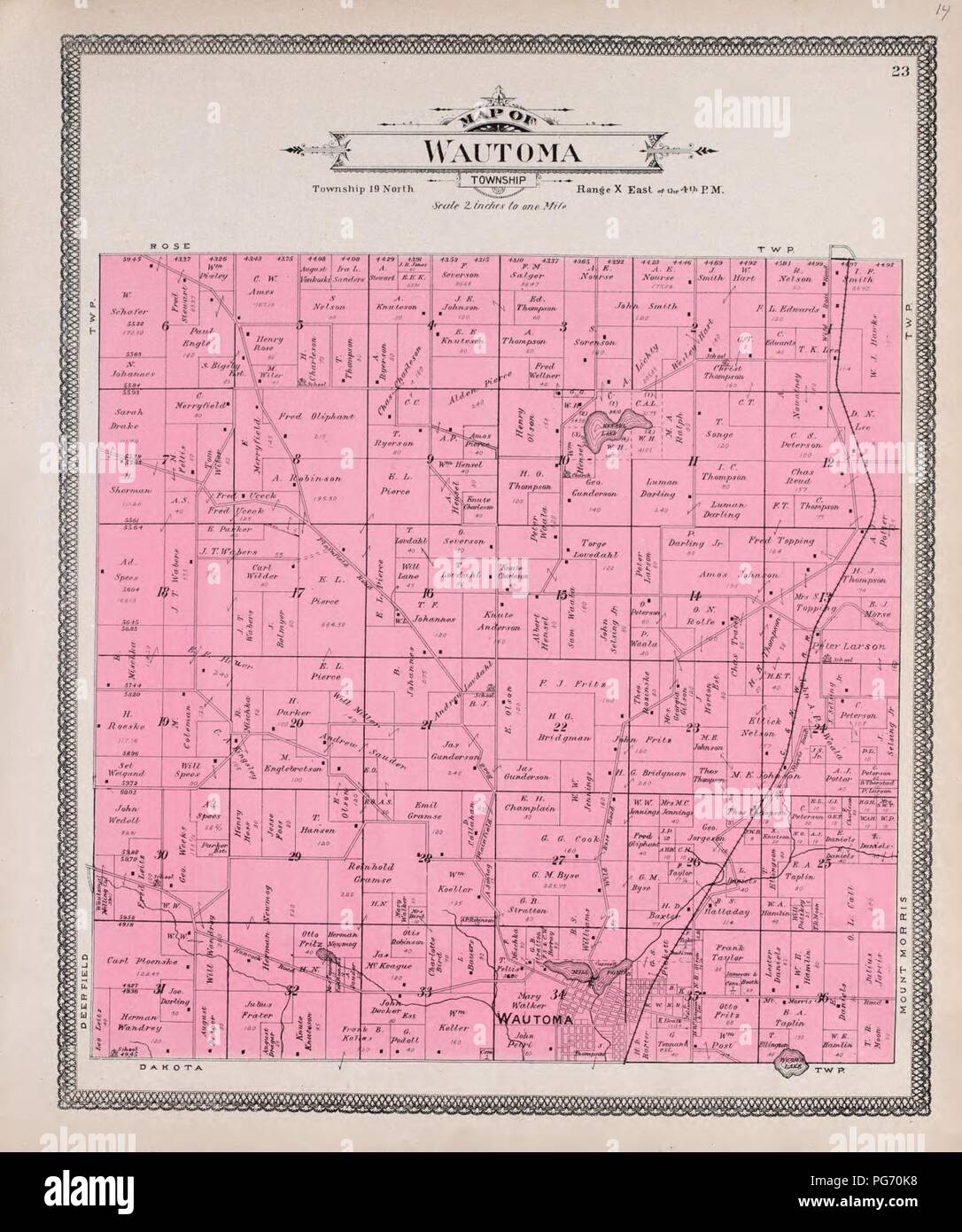 Atlas de Waushara Comté (Wisconsin) - contenant des cartes des villages, villes et cantons du comté, des cartes d'état et de United States. Banque D'Images